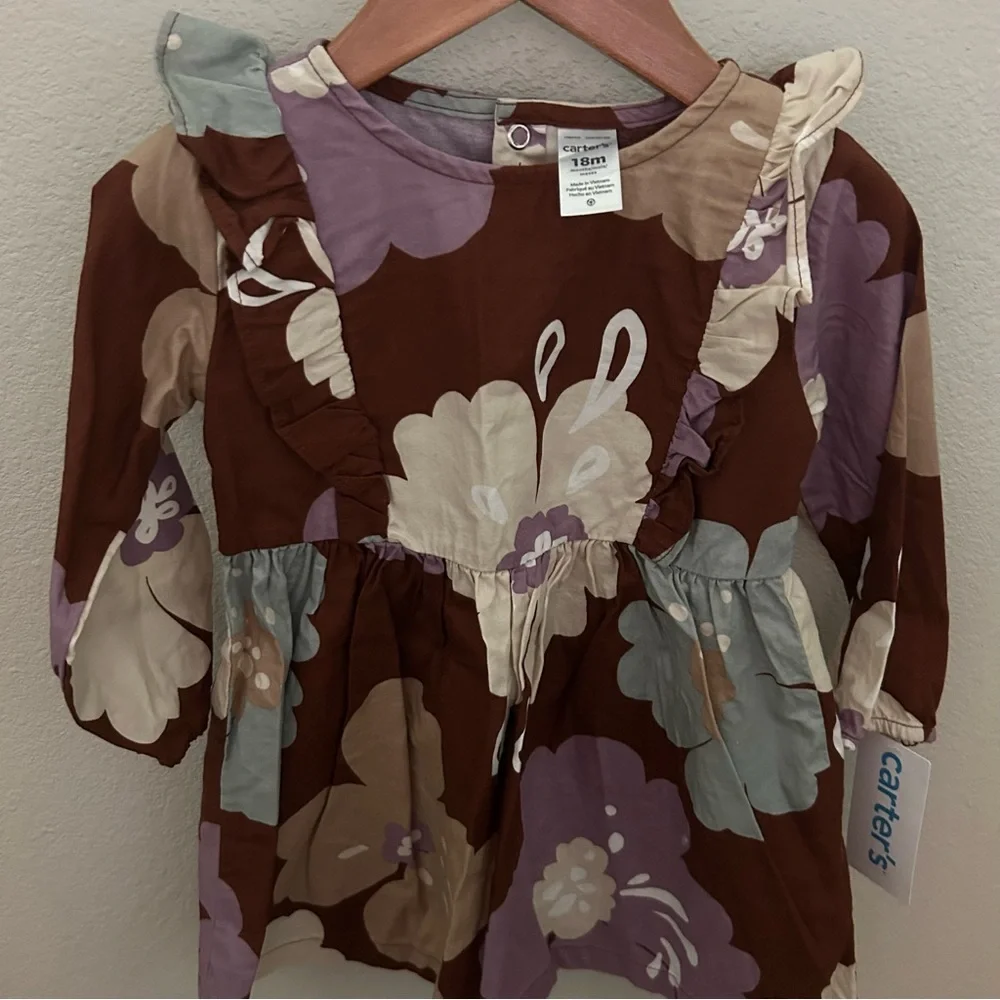 Carter's Girl’s NWT Brown and Purple Floral Dress with Bloomers Size 18‎ months